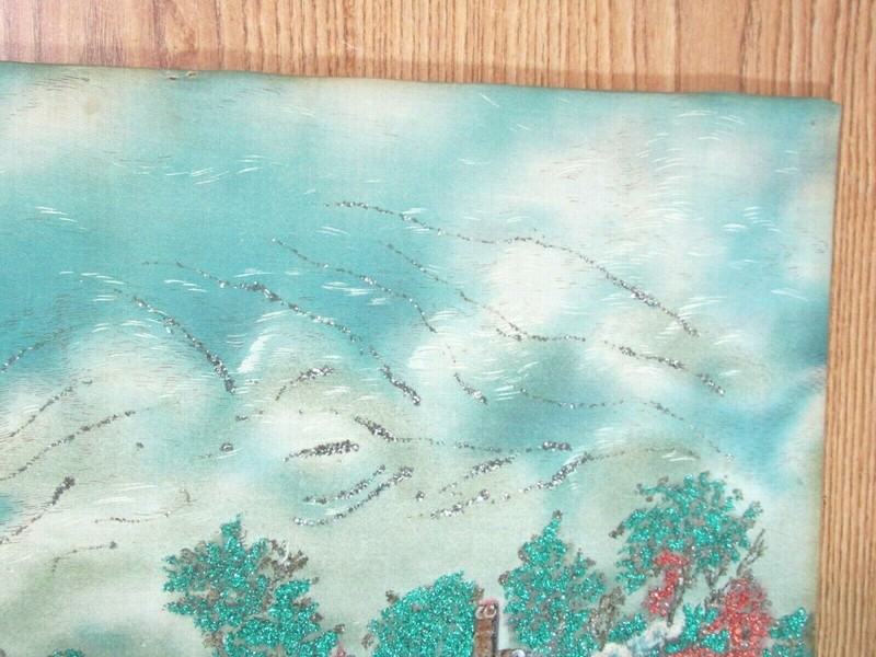 ART FABRIC OLD ANTIQUE EARLY 1900'S GLITTER ON FABRIC ON CARDBOARD gallery