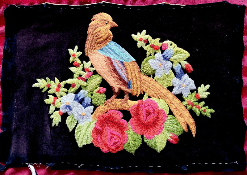 Vintage Hand Made Needlepoint Tapestry Germany on Velvet Needlepunch Dimensional