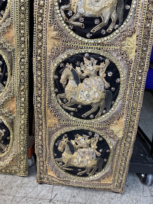 Large 60” Pair Thai Burmese Kalaga Embroidery Panels Gold Thread Sequins gallery