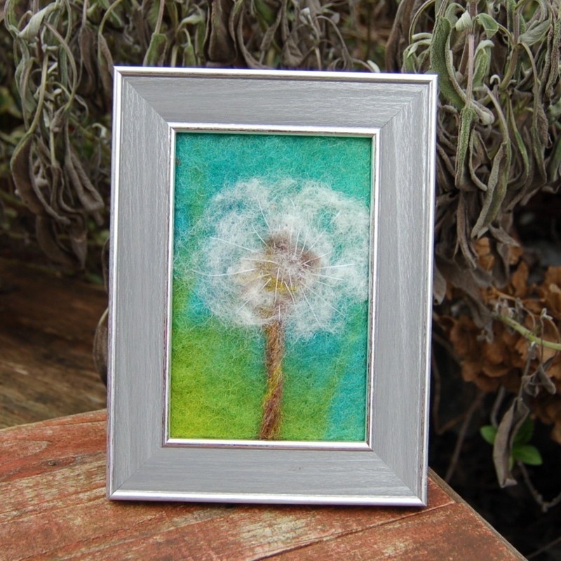 Dandelion seed head needle felted and hand embroidered framed picture gallery