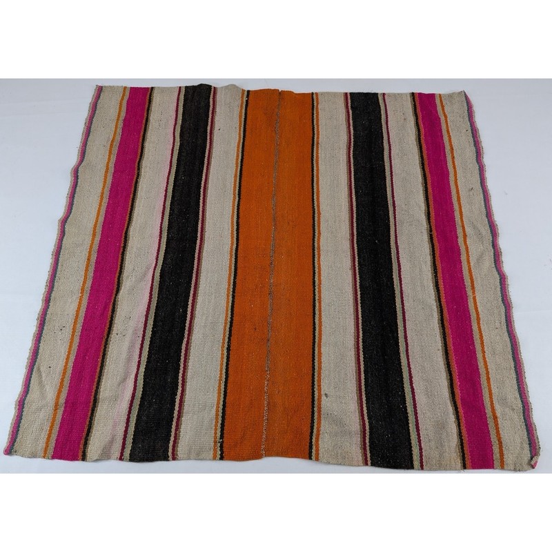 Vintage Traditional Peruvian Hand-Woven Striped Frazada Blanket 135x125cm