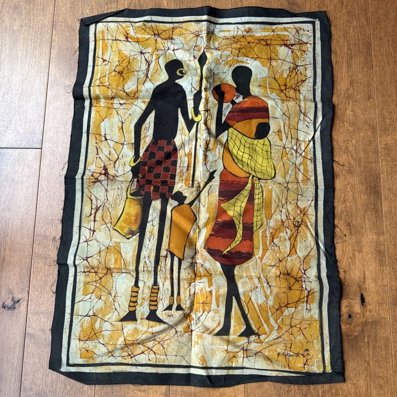 African Hand Dyed Batik Fabric Ethnic Print Cotton Artwork Wall Hangings Signed