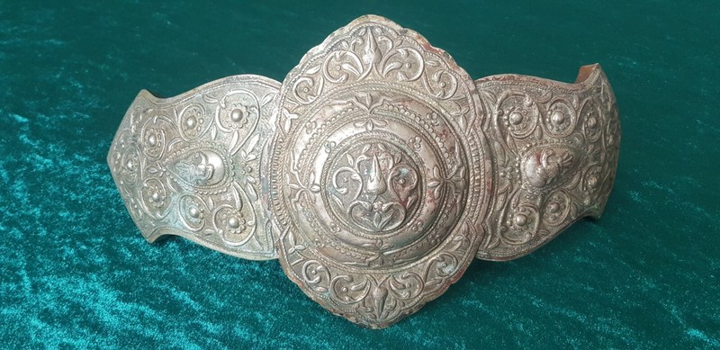 SERBIA ANTIQUE FOLK COSTUME ORNAMENT BELT BUCKLE 1906MARKED KOSOVO METOHIA PAFTA