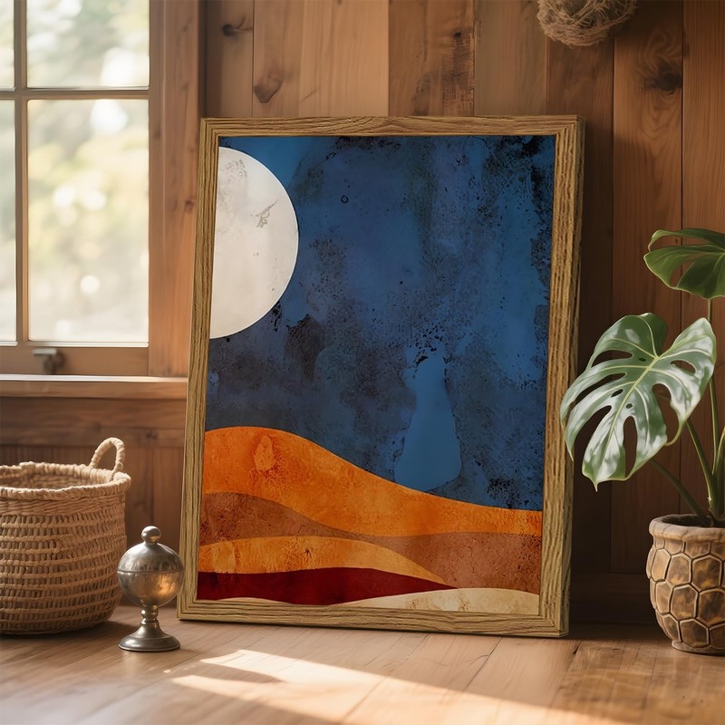 Framed Boho Sun and Moon Canvas Wall Art Set of 2, Vintage Western Desert Lan... gallery