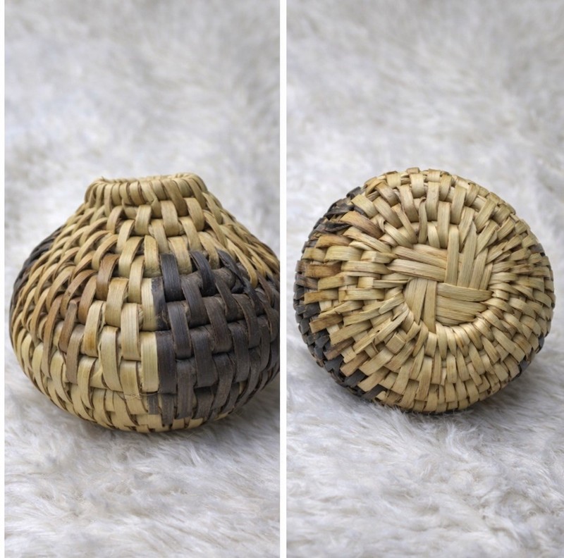 Vintage Artisan Handwoven Mini Basket Natural Fiber Neutral Tones