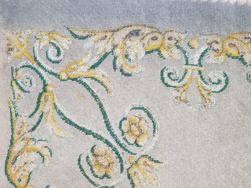 Antique French Needlework Ornate Floral & Butterfly Motif Textile Panel 100x48cm gallery