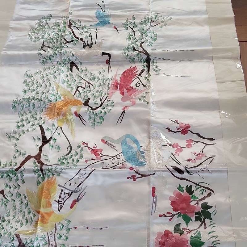 Chinese Silk Embroidered Wall Hanging with Birds Flowers Tree Nature gallery