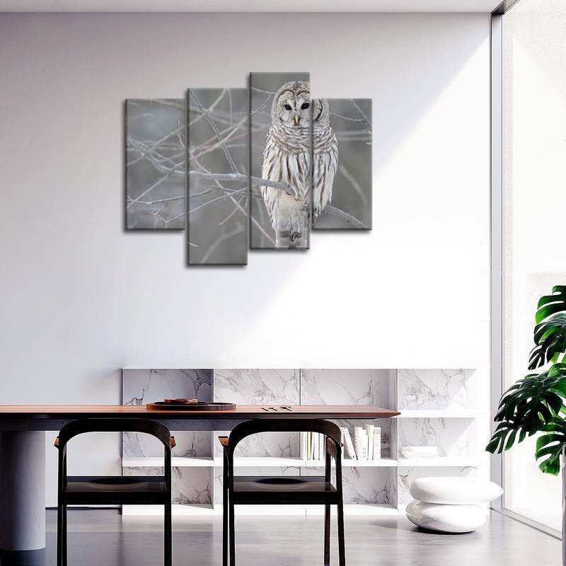 Owl Wall Art Painting White Owl in The Tree Prints On Canvas The Picture Anim... gallery