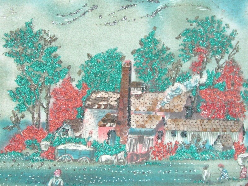 ART FABRIC OLD ANTIQUE EARLY 1900'S GLITTER ON FABRIC ON CARDBOARD gallery