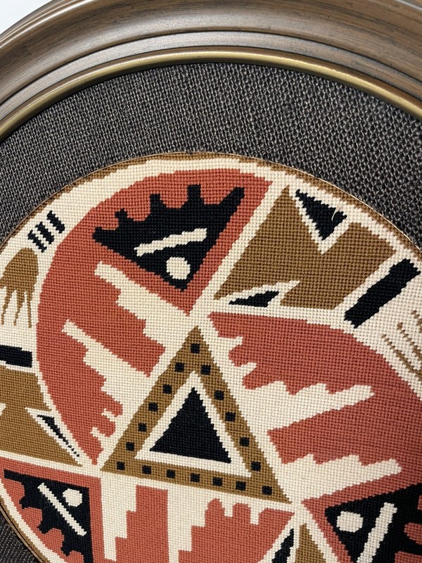Southwest Native Earthtones Wool 21" Matted & Framed Needlepoint gallery