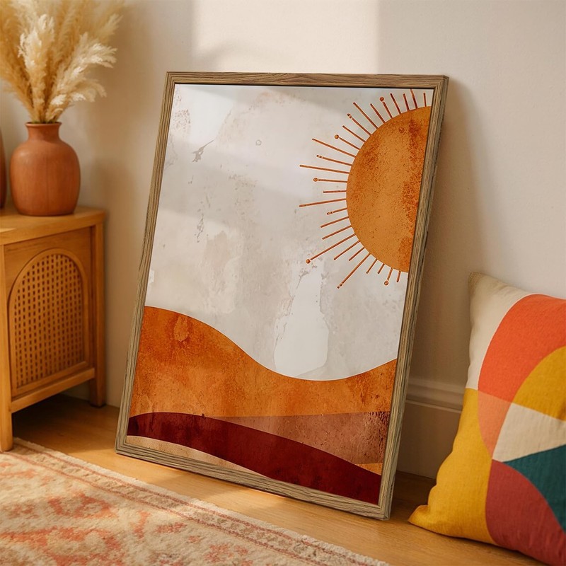 Framed Boho Sun and Moon Canvas Wall Art Set of 2, Vintage Western Desert Lan... gallery