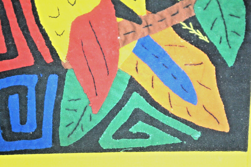 Framed Kuna Mola Textile Panel of Parrot Vivid Colors South America 12" x 15" gallery