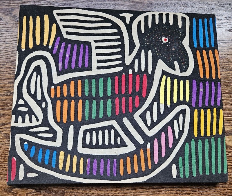 3 Vintage MOLA Framed Textiles | Hand-Stitched Art | 14x12 | Bird Rooster Horse gallery
