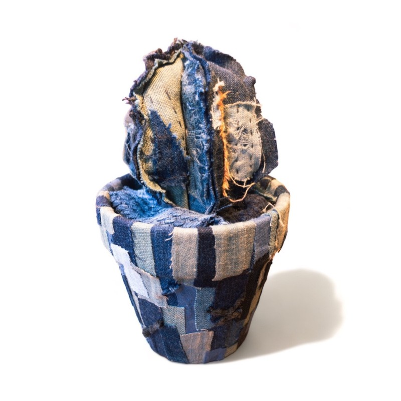 Handmade Indigo-Dyed Boro Fabric Mini Cactus | Unique Home Décor 1