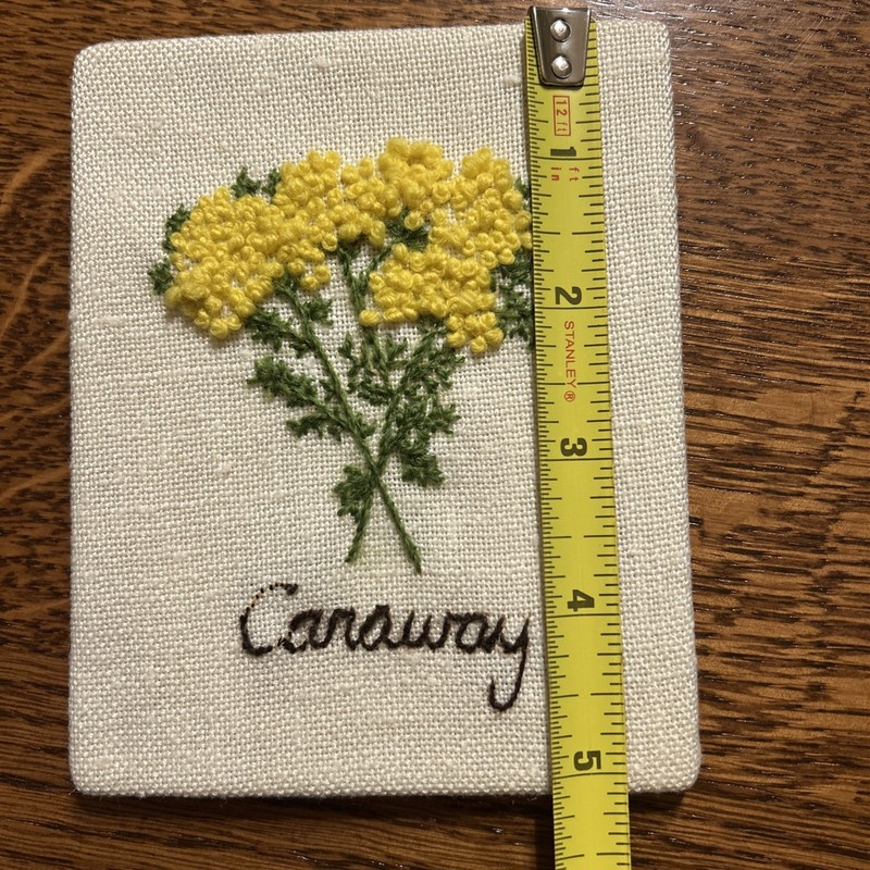 Vintage 1970's Caraway Spice Crewel Embroidery 4 x 5" Yellow and Green-unframed gallery