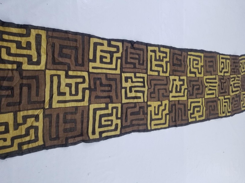 Vintage Traditional African Handwoven Kuba Cloth Raffia Textile 226x60cm gallery