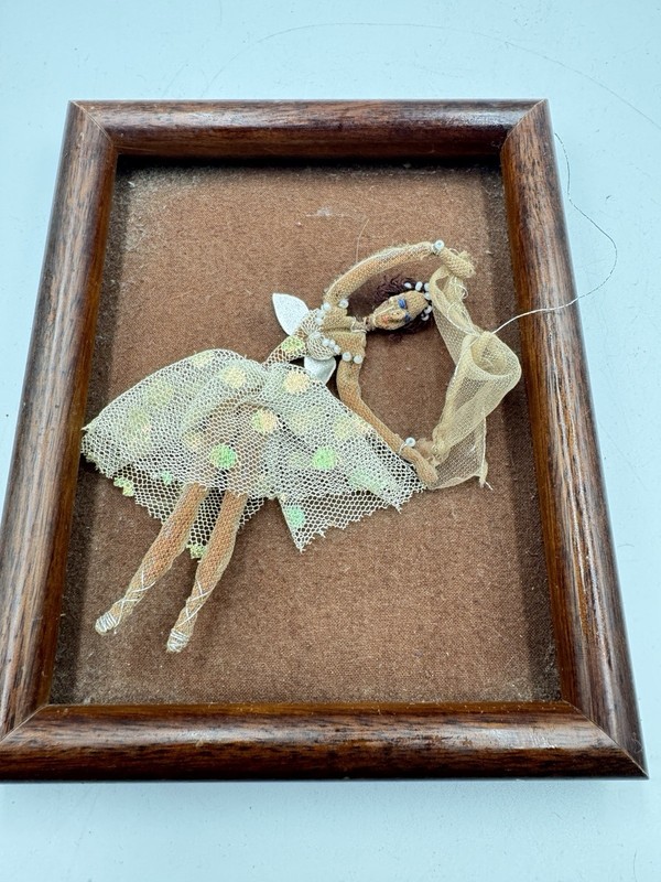 Vintage Framed Handmade Cloth Ballerina Art Doll “Sylphida” Wall Decor