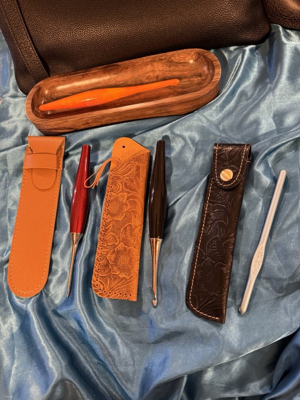 Crochet WIP Single Hook Leather Pouches