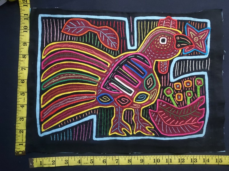 authentic a rooster pattern mola unframed panel handmade embroidery Panama 1485 gallery