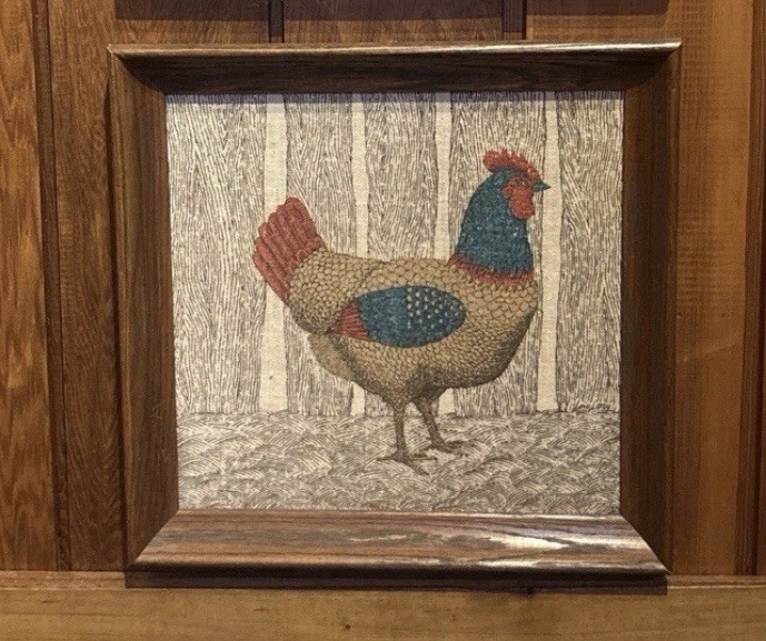 Vintage Mid-Century Linen Rooster Wall Art – Rustic Farmhouse Decor