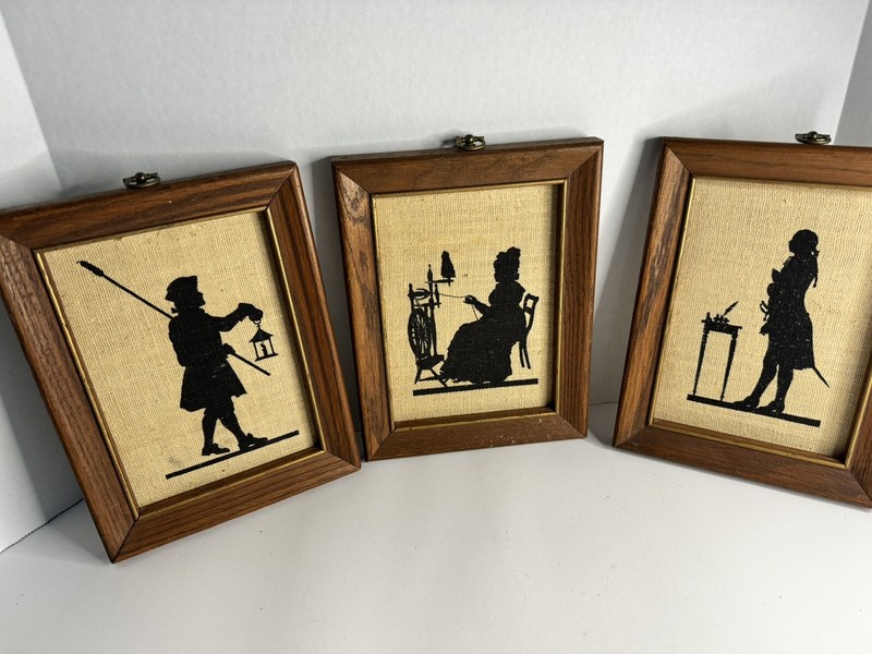 Vtg Kay Dee Linen Handprints Shadow Profile Silhouette Framed Label Lot Of 3
