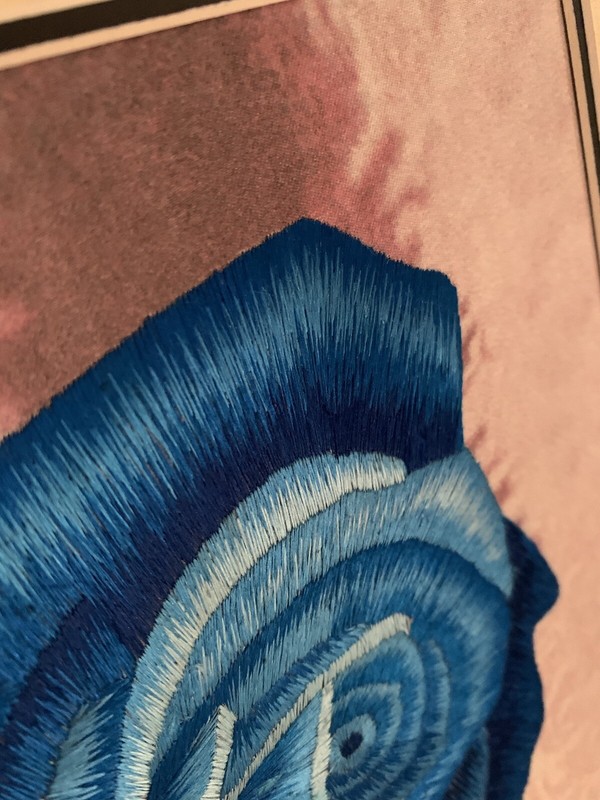 King's Silk Chinese Handmade Silk Embroidery Art 11-3/4" x 11-3/4" Blue Rose gallery