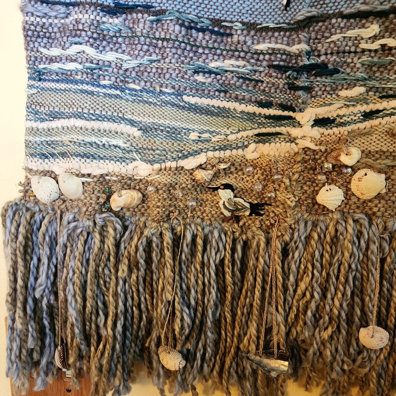 The ARRIVAL. Beach Loom Weaving & Heavy Embroidery 29 W x 36 H Wall Hanging Art gallery