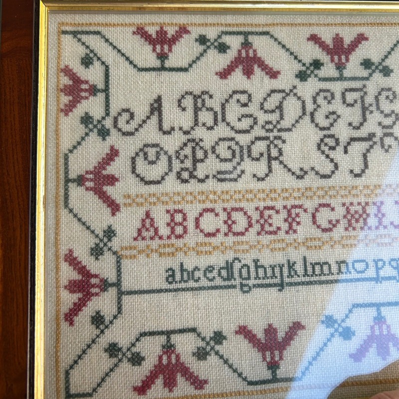 Vintage Completed Cross-stitch Sampler 1991 Alphabet Floral Motif Wall Art gallery