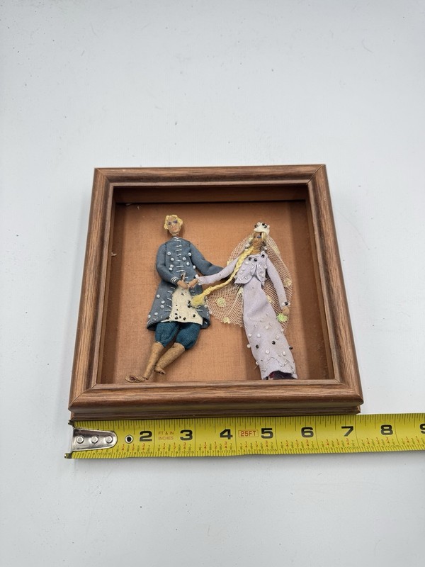 Vintage Handmade Fabric Folk Art Shadow Box “Ivan and Maria” Couple Framed gallery