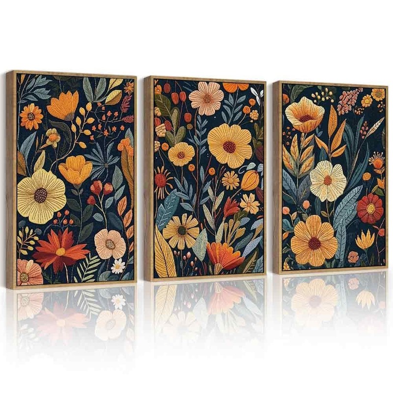 PHOPAGO Vintage Flower Framed Wall Art 16x24in Set Boho Colorful Floral Wall …