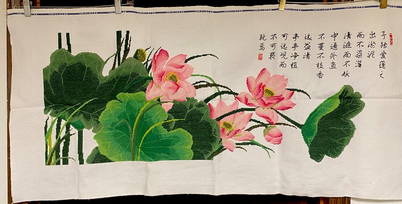 Embroidered Water Lillies, Handmade, Large Wall hanging, Gorgeous!!