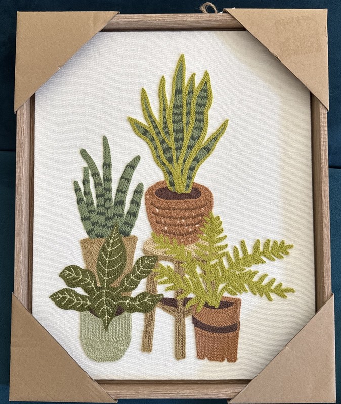 New BP Home Textile Embroidery Woven Wall Art Houseplant Decor 16″x20″