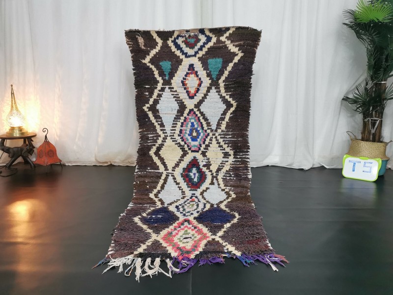 Handmade Vintage Moroccan Tribal Rug 2’6″x6’5″ Berber Geometric Brown Wool Rug