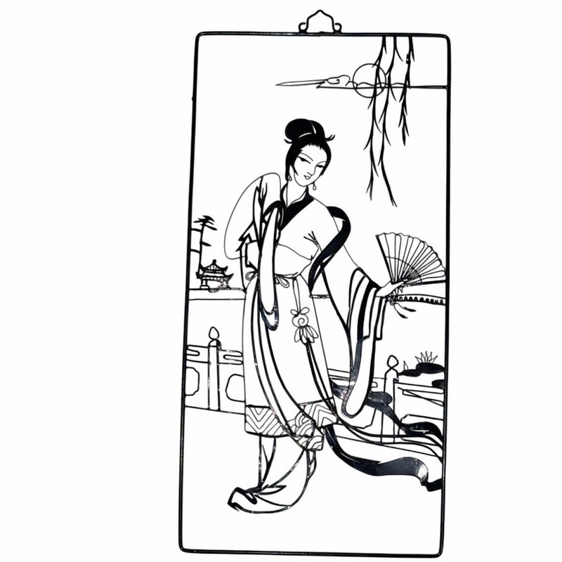 Vintage Tie Hua Wire Art Set of 4 Japanese Women Metal Hanging Panels gallery