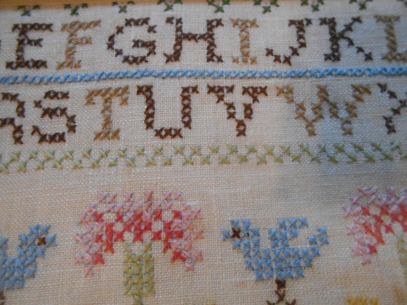 VTG 1974 NEEDLEPOINT SEWING Alphabet SAMPLER CUSTOM FRAMED 16 x 13 Inches gallery