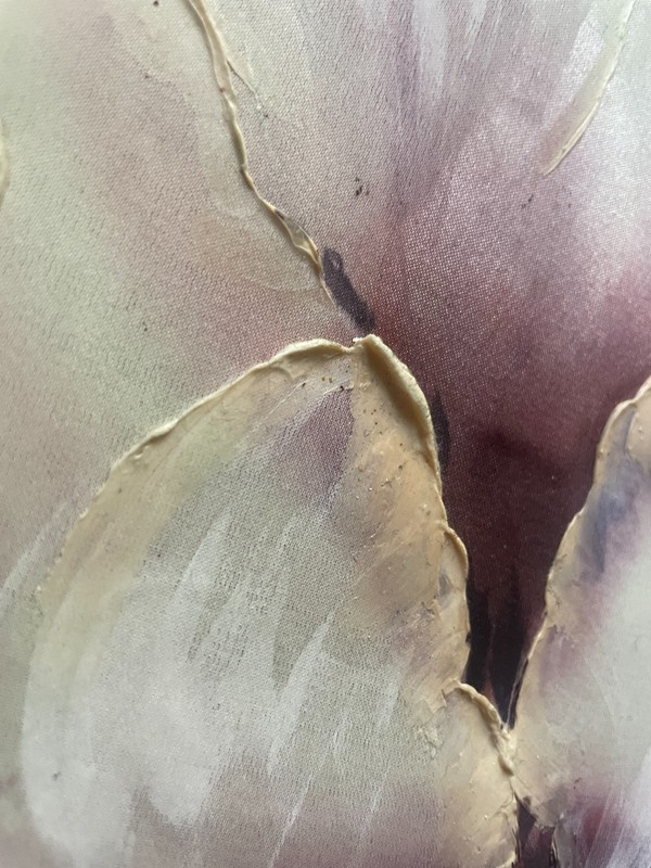 Large Textured Silk Floral Painting White Pink Peony Wall Art on Silk Canvas gallery