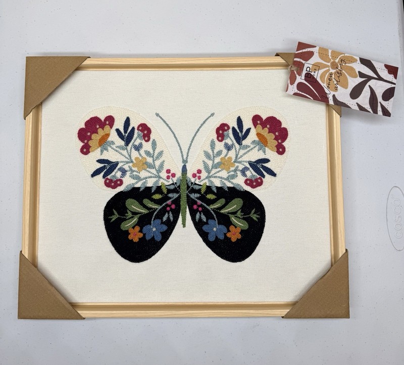 NEW BP Home Woven Embroidery Wall Art Décor Colorful Vibrant Butterfly 12″x15″