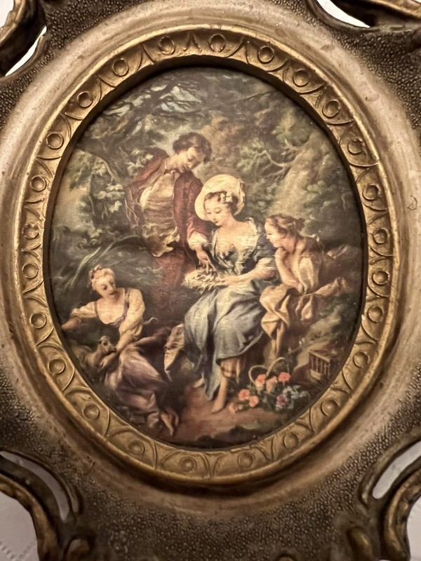 Vintage Mini Silk Portrait Three Women & Man Garden Scene Ornate Victorian Frame gallery