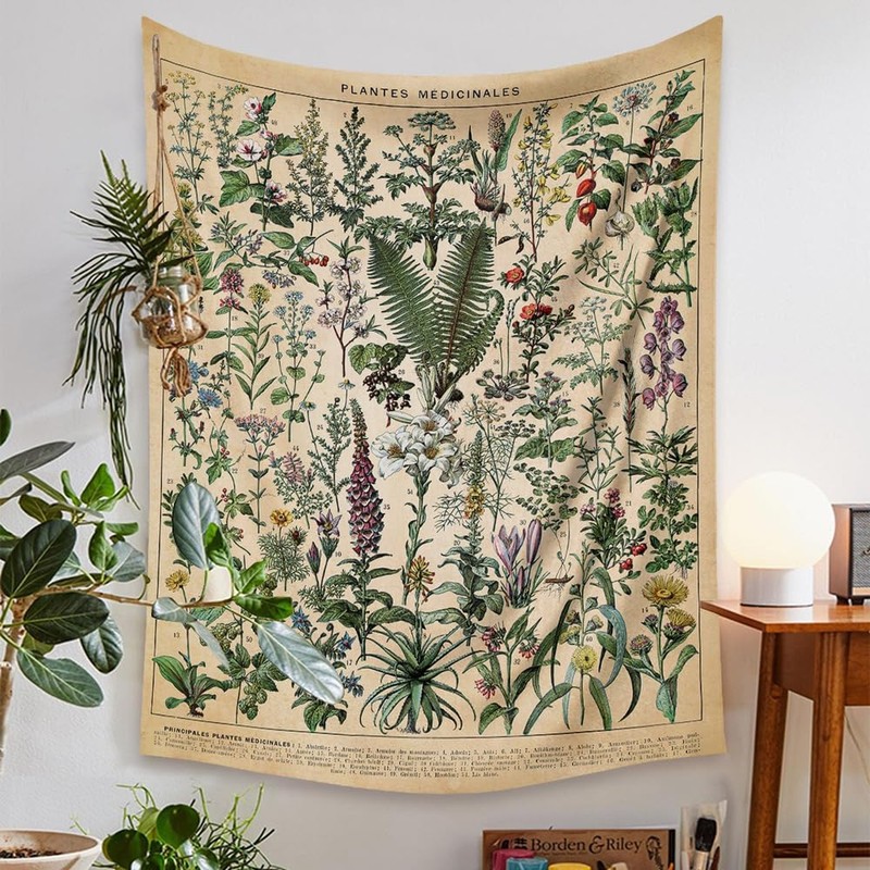 Vintage Flowers Tapestry 48”x36”, Long Vertical Wall Hanging Referen gallery