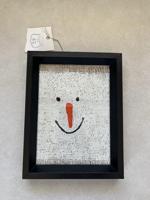 Smiling Snowman Framed Photo-Art Piece 9x7 inches freestanding or Hanging Black