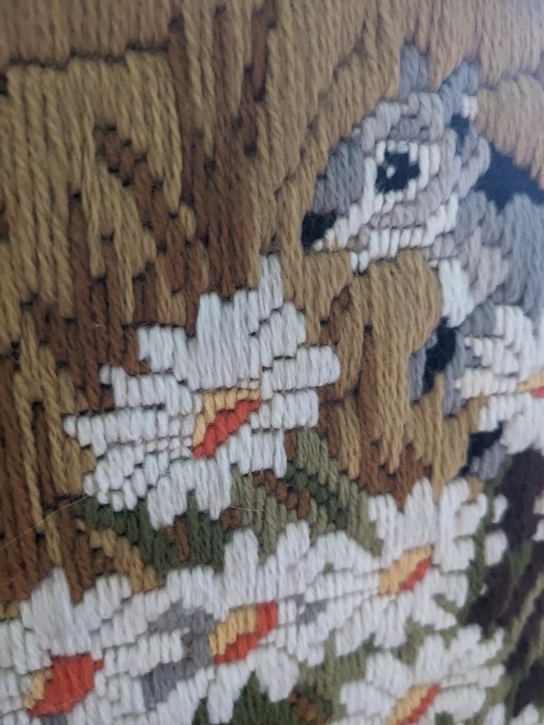Vintage Yarn Crewel Art Squirrel/ Tree/Daisies Framed 70s/80s~ 16"x12" VGUC gallery