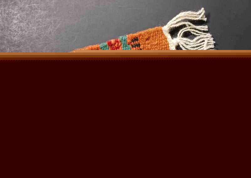 Miniature Wool Rug Fiber Art Brown Green Red Black Tassels Dollhouse Coaster