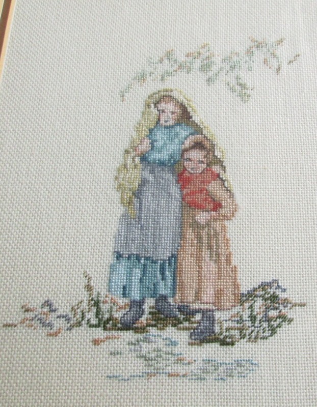 Embroidered Picture Of Mother & Child Gilded Frame Glazed Blue Dress Young Girl gallery