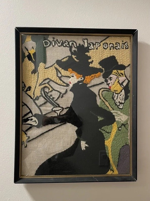 Divan Japonais by Toulouse-Lautrec Hand Embroidered Canvas 18” x 14”