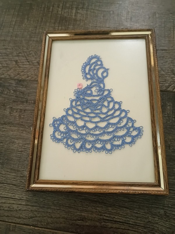 Louise Battle Tatting Framed Textile Art Handmade Lace Woman Folk 1974