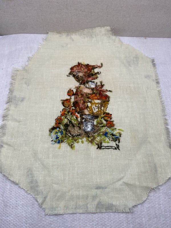 Vintage Hummel Crewel Embroidery Girl w/ Basket 1975 Paragon 14”x 10” READ gallery