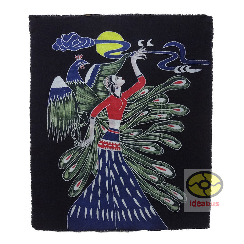 China Art Decor Home Wall Hanging Batik Tapestry- Thai Ethnic Girl Peacock Dance