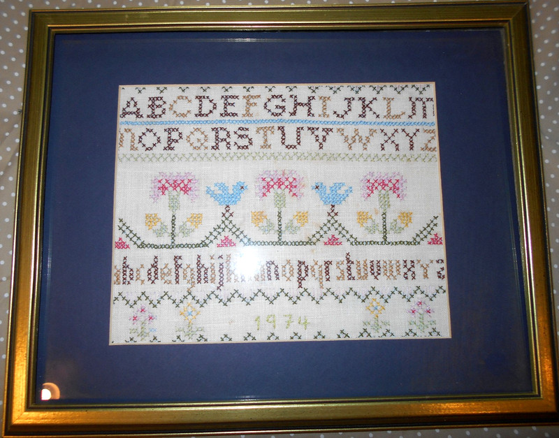 VTG 1974 NEEDLEPOINT SEWING Alphabet SAMPLER CUSTOM FRAMED 16 x 13 Inches