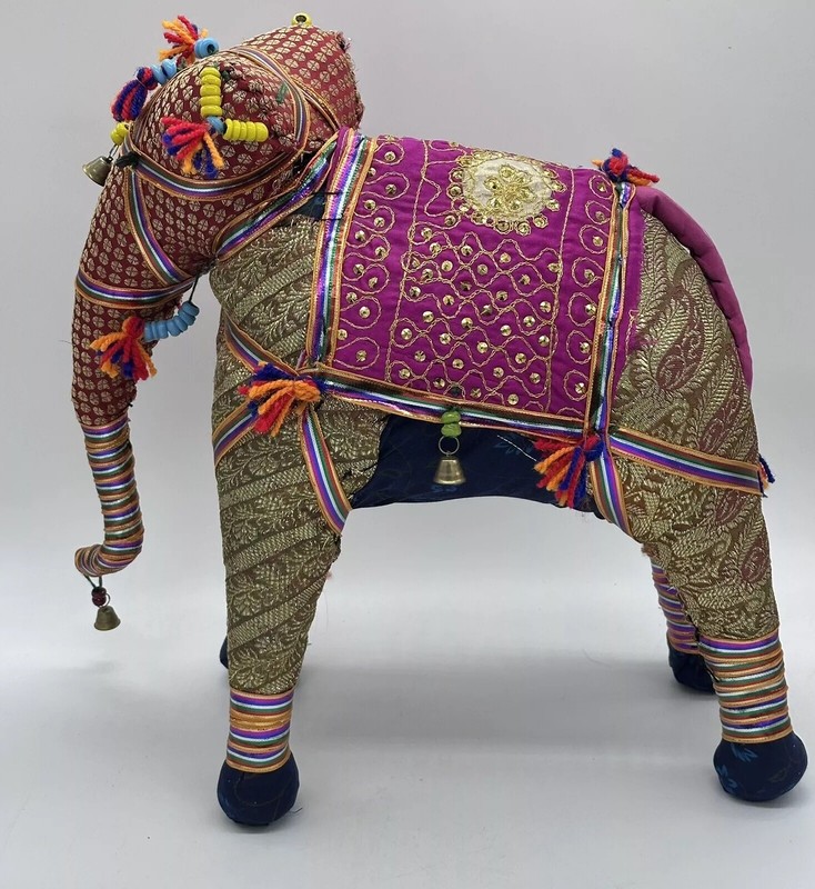 Rajasthani Indian Folk Art Colorful Fabric & Embellishments Large 16 In Elephant gallery