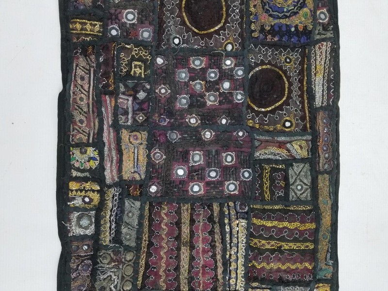 Vintage Traditional Indian Hand-Embroidered Patchwork Textile Panel 26x16 inches gallery